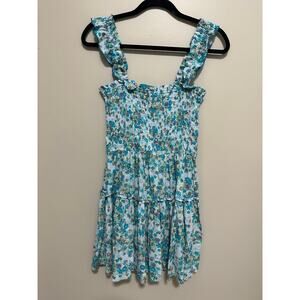 Aerie Blue Floral Smocked Tiered Sundress Large